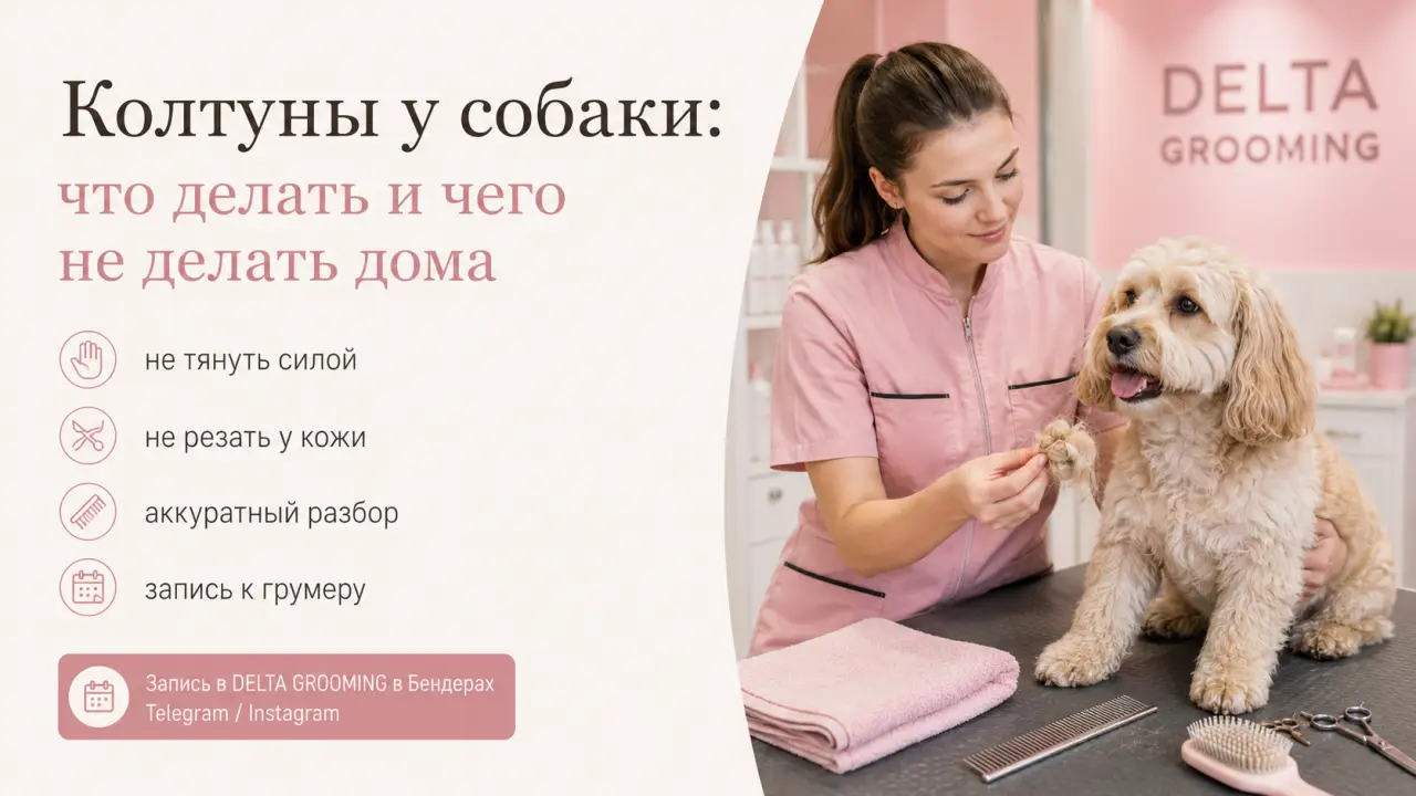 Обложка статьи про колтуны у собак в DELTA GROOMING Бендеры