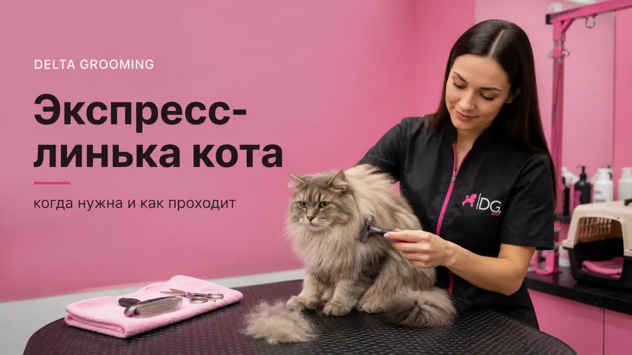 Обложка статьи экспресс-линька кота груминг кошек DELTA GROOMING Бендеры