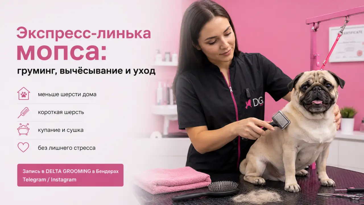 Обложка статьи экспресс-линька мопса груминг и вычёсывание DELTA GROOMING Бендеры