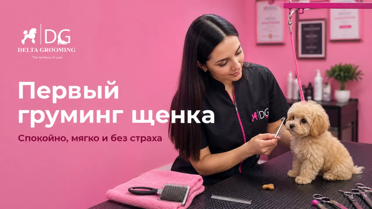 Обложка статьи про первый груминг для щенка в DELTA GROOMING Бендеры
