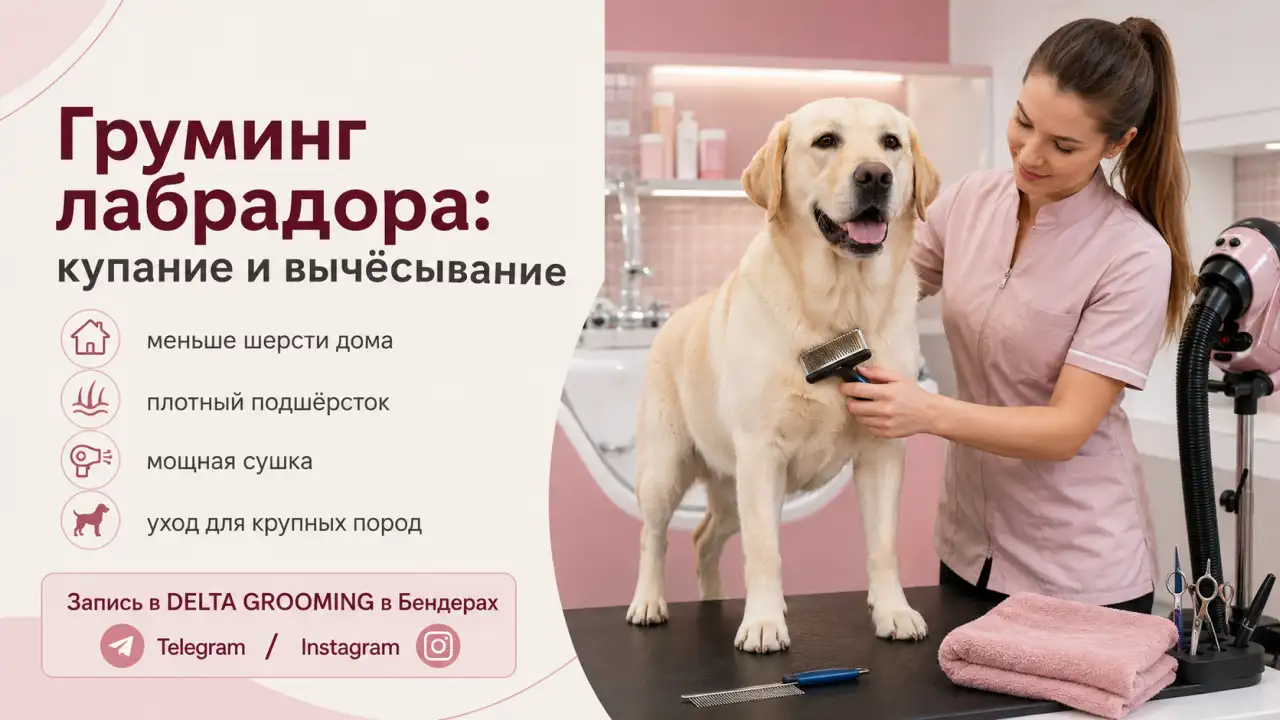 Обложка статьи груминг лабрадора купание вычёсывание и уход DELTA GROOMING Бендеры