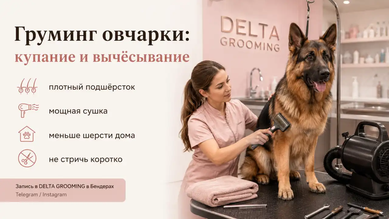 Обложка статьи груминг овчарки купание вычёсывание и уход DELTA GROOMING Бендеры