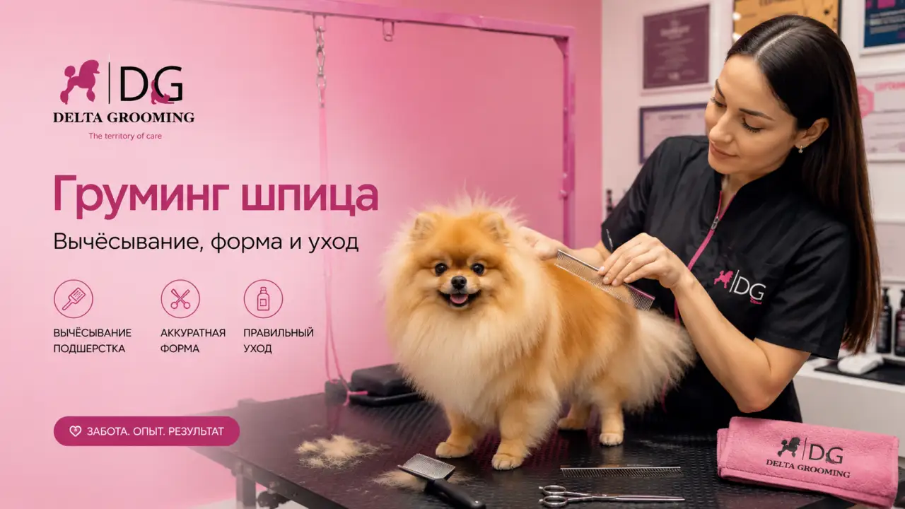 Обложка статьи груминг шпица стрижка и уход за шерстью DELTA GROOMING Бендеры