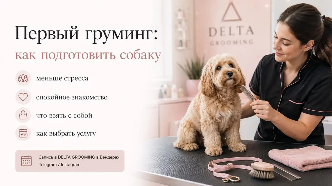 Обложка статьи о подготовке собаки к первому грумингу в DELTA GROOMING Бендеры