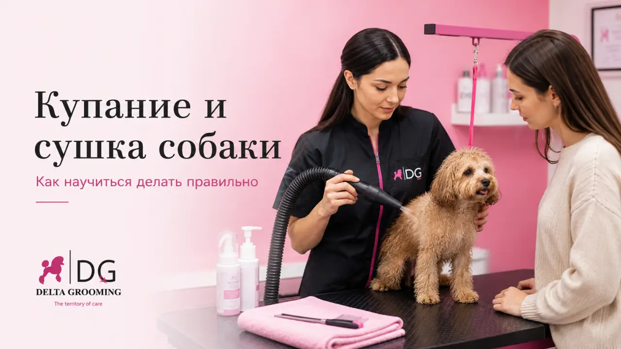 Обучение правильному купанию и сушке собаки DELTA GROOMING