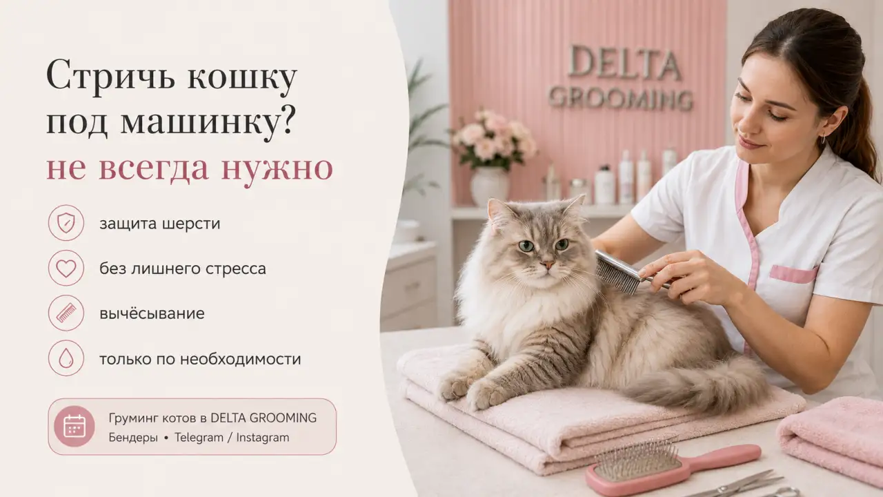 Обложка статьи почему нельзя часто стричь кошку под машинку DELTA GROOMING Бендеры