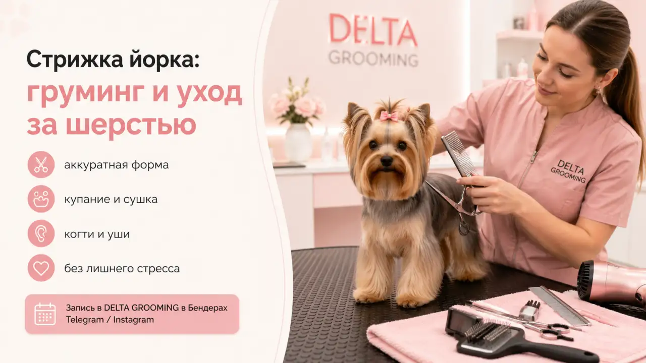 Обложка статьи стрижка йоркширского терьера груминг йорка DELTA GROOMING Бендеры