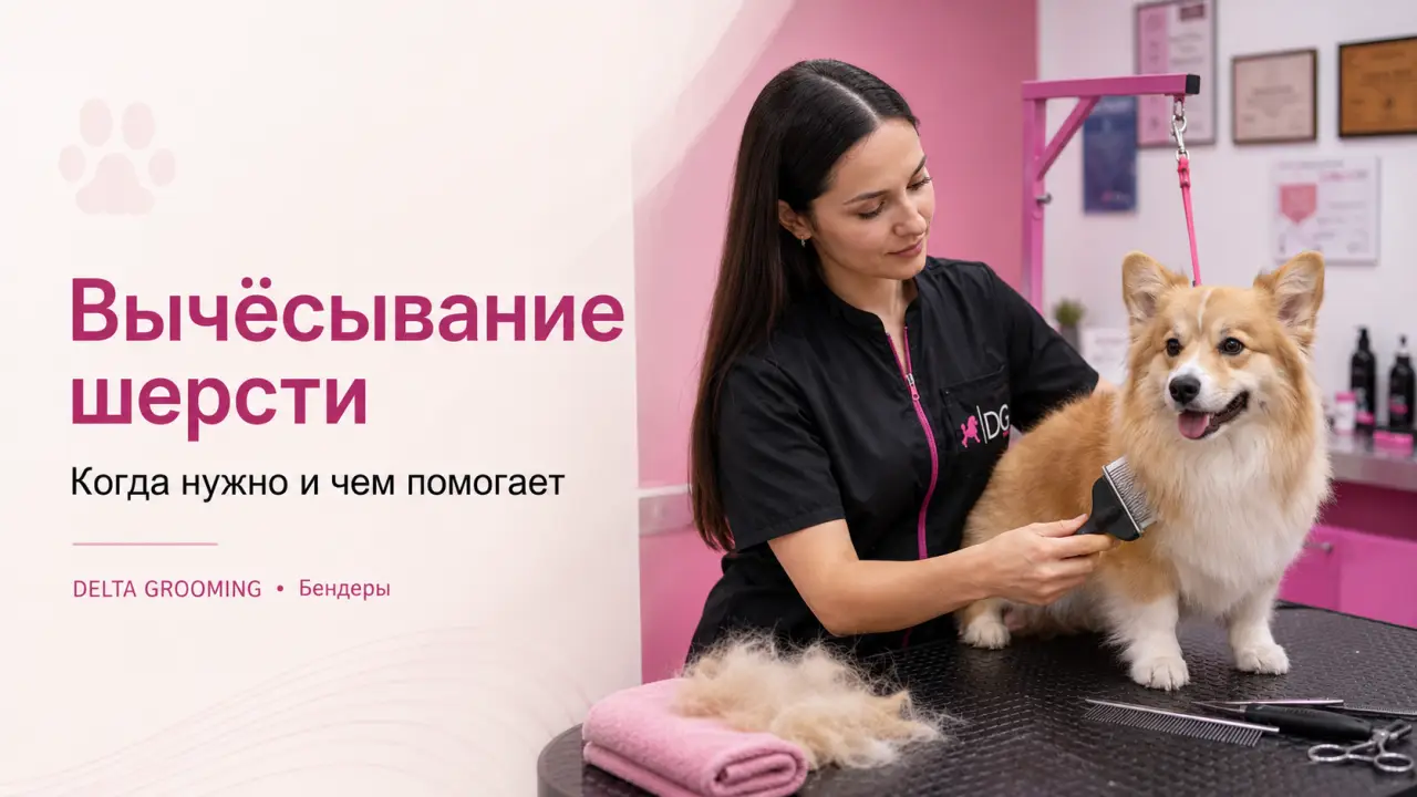 Обложка статьи про вычёсывание шерсти у собак в DELTA GROOMING Бендеры